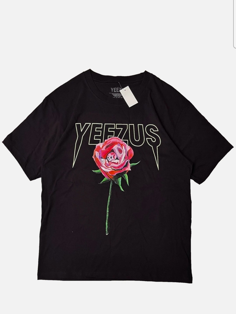 NWT Men's Yeezy Yeezus Black Tee with Pink Rose Graphic